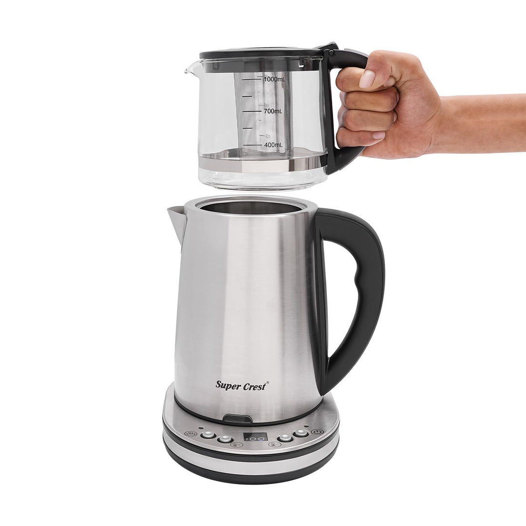 Elektrischer Wasserkocher, 2,5 l, und Teekanne aus Glas, 1 l, 1500 W, LCD-Display