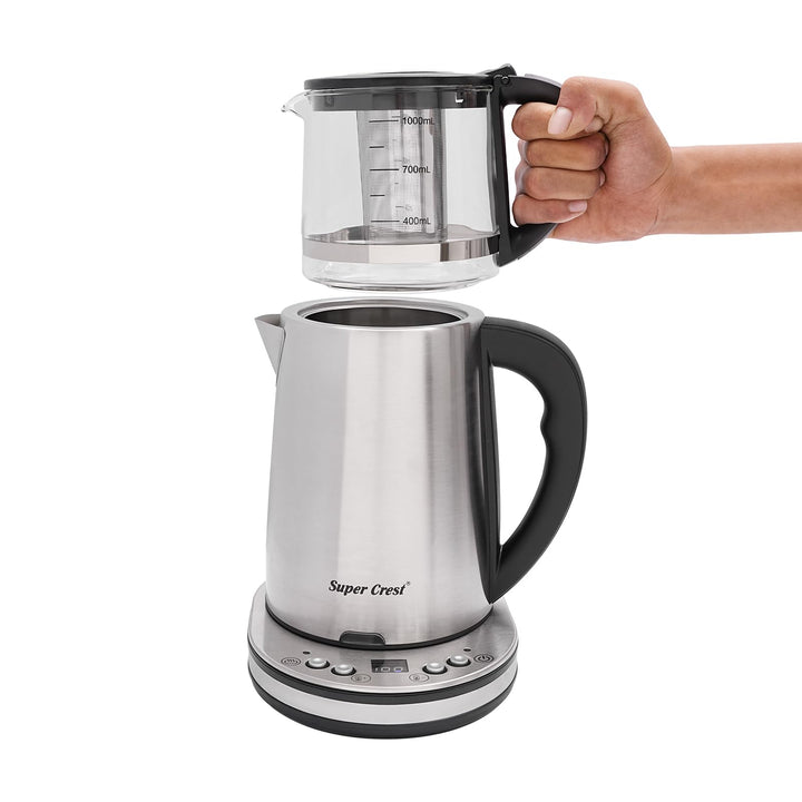 Elektrischer Wasserkocher, 2,5 l, und Teekanne aus Glas, 1 l, 1500 W, LCD-Display