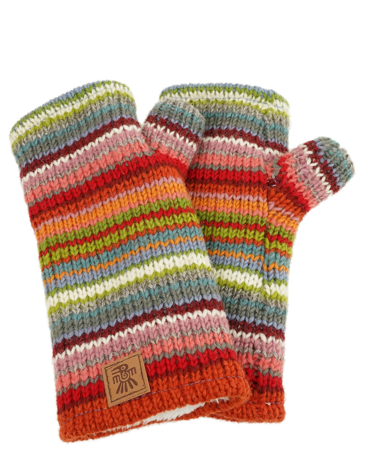 Damen Wolle Handwärmer Sherpa Fleece gefüttert Handgestrickt Mehrfarbig Streifen Einheitsgrösse Hand