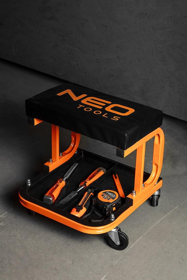 NEO TOOLS Montagehocker, Werkstatthocker mit Ablagefläche 36,5x35,5x37cm 11-604, 11-604
