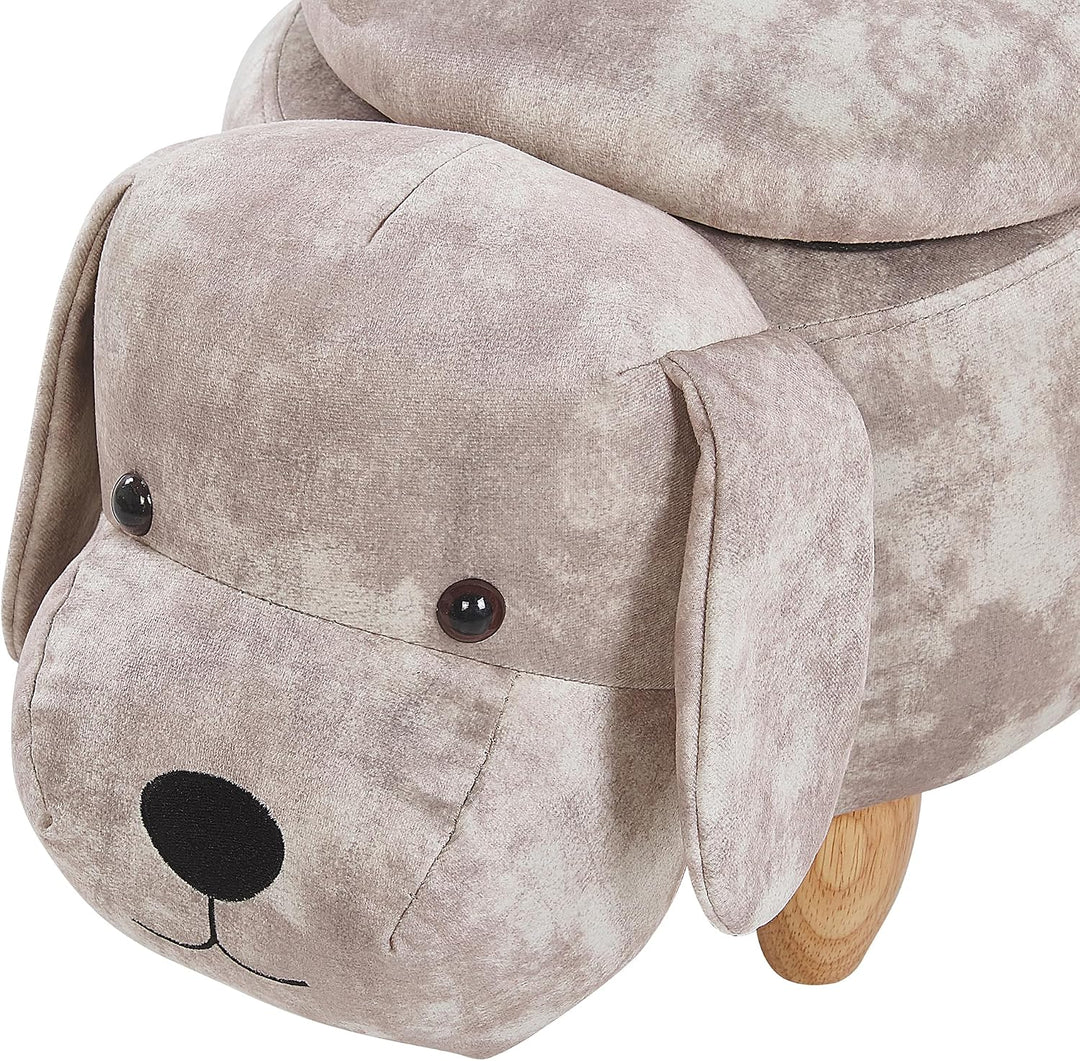 Beliani Hocker für Kinder in Hund-Form beige Samtstoff mit Stauraum Doggy