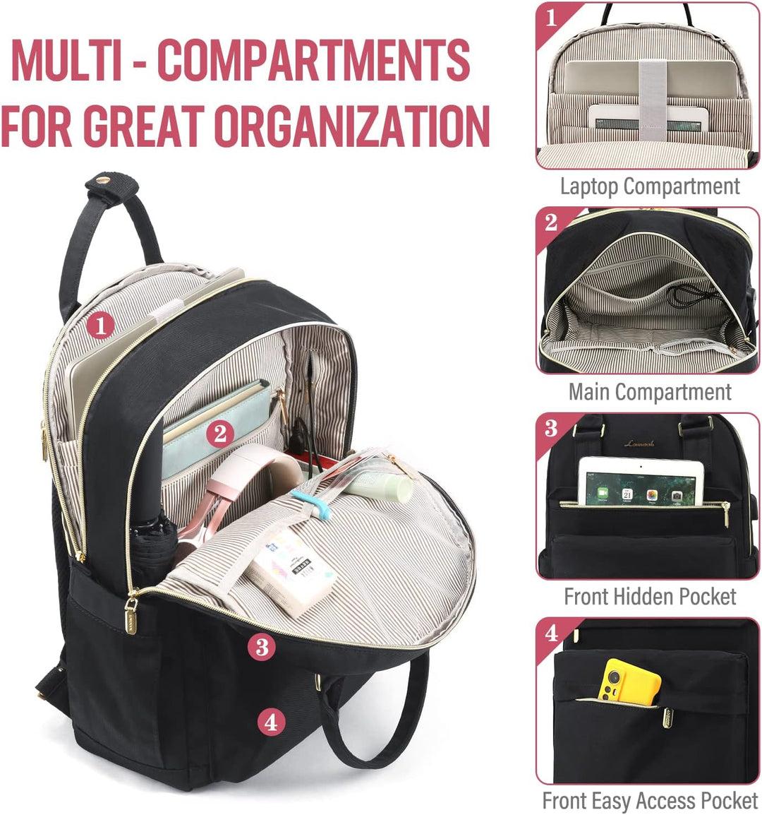 LOVEVOOK Rucksack Damen, 15,6 Zoll Laptop Rucksack Schulrucksack Mädchen Teenager mit Laptopfach, Wa
