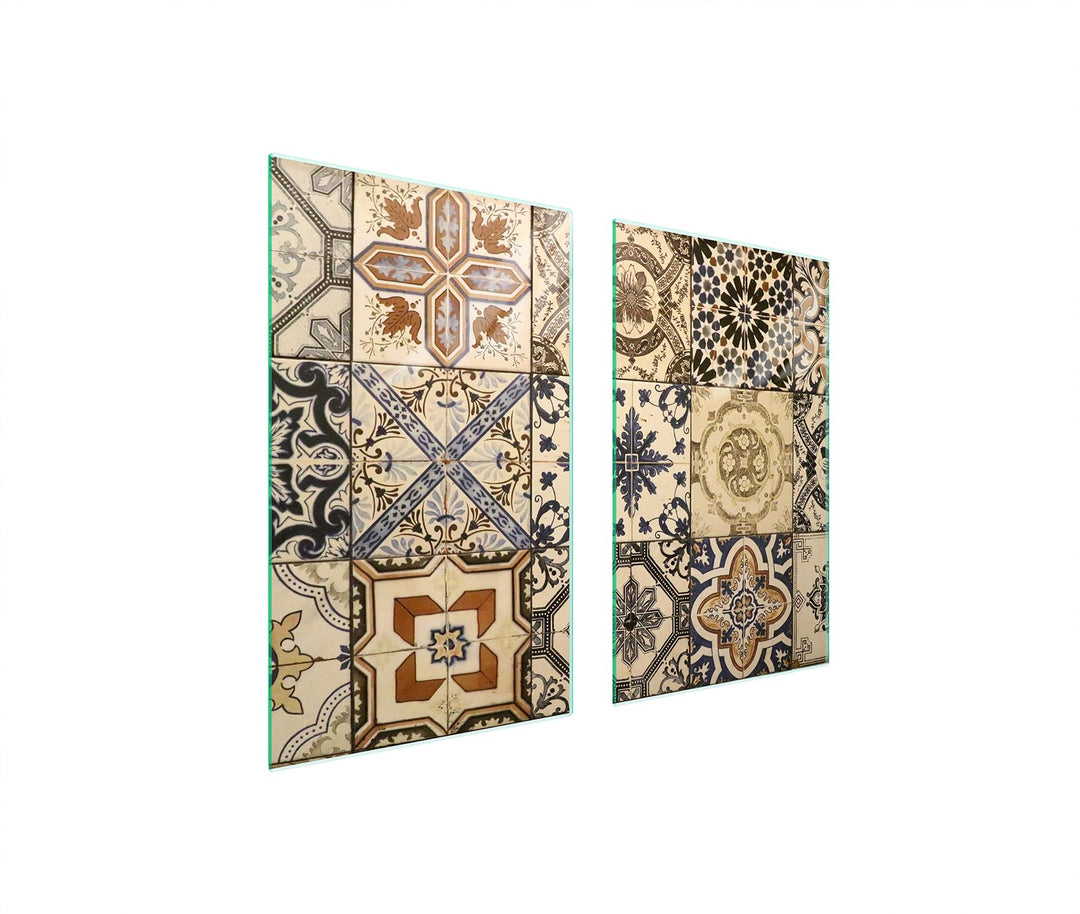 TMK ArtDeko Herdabdeckplatte 2 Teilig 40x52 + 35x52 cm - Spritzschutz Herdabdeckung – Herdschutz aus