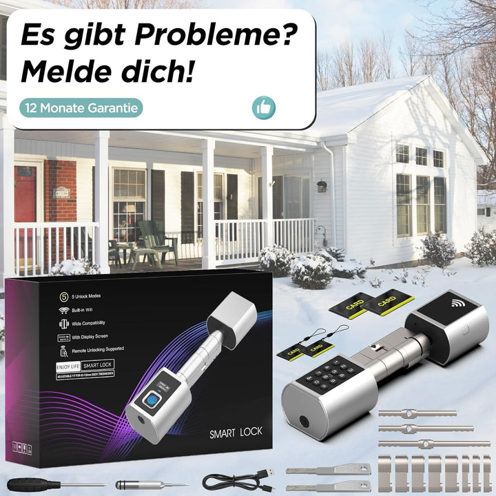 Eseesmart Smart Lock mit WLAN &amp; Bluetooth – Elektronisches Türschloss Fingerabdruck mit Display, Cod