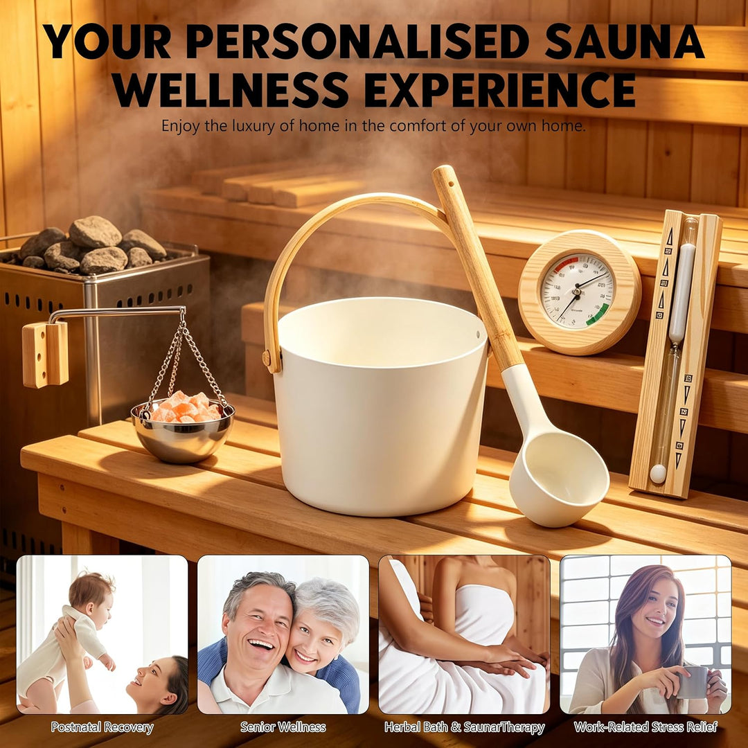 Saunaeimer mit Kelle, 7L Aluminium Sauna Eimer mit Kelle
