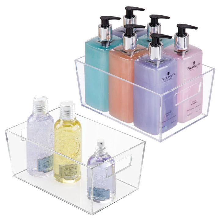 mDesign 2er-Set Ablagebox mit integrierten Griffen – transparente Aufbewahrungsbox mit ansprechendem