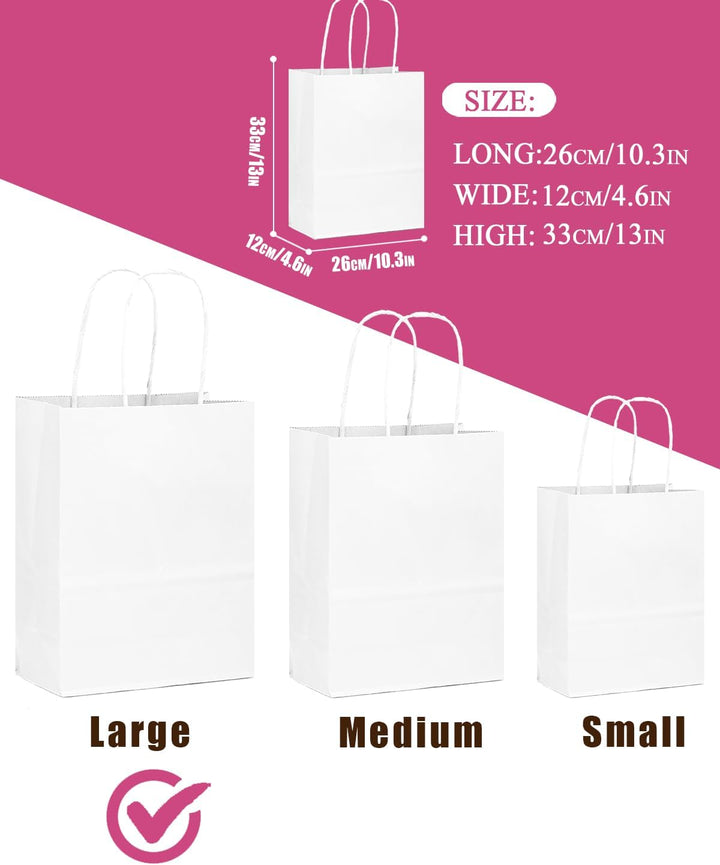 Gcardist 100-Packs weisse Geschenk-Taschen mit Griffen Bulk 13"x10.3"x4.6" grosse Grösse Papiertüten