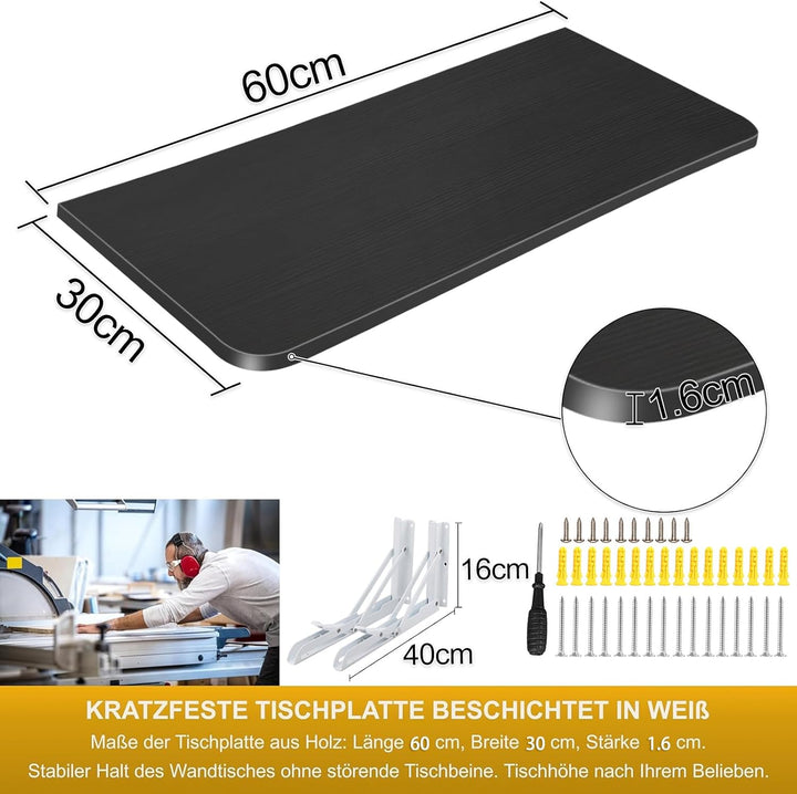 MENGDA Wandklapptisch, 80x50cm, Weiss, Minimalistischer Schreibtisch für Küche und Büro, Klappbar, M