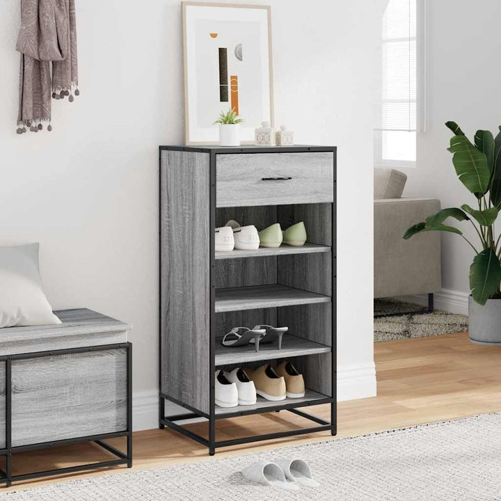 Schuhregal Grau Sonoma 48x38x97,5 cm Holzwerkstoff Metall Rahmen platzsparend Stauraum Organizer für