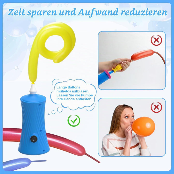 PlusFive Ballonpumpe Elektrisch, Luftballonpumpe für Modellierballons Blau, Blau