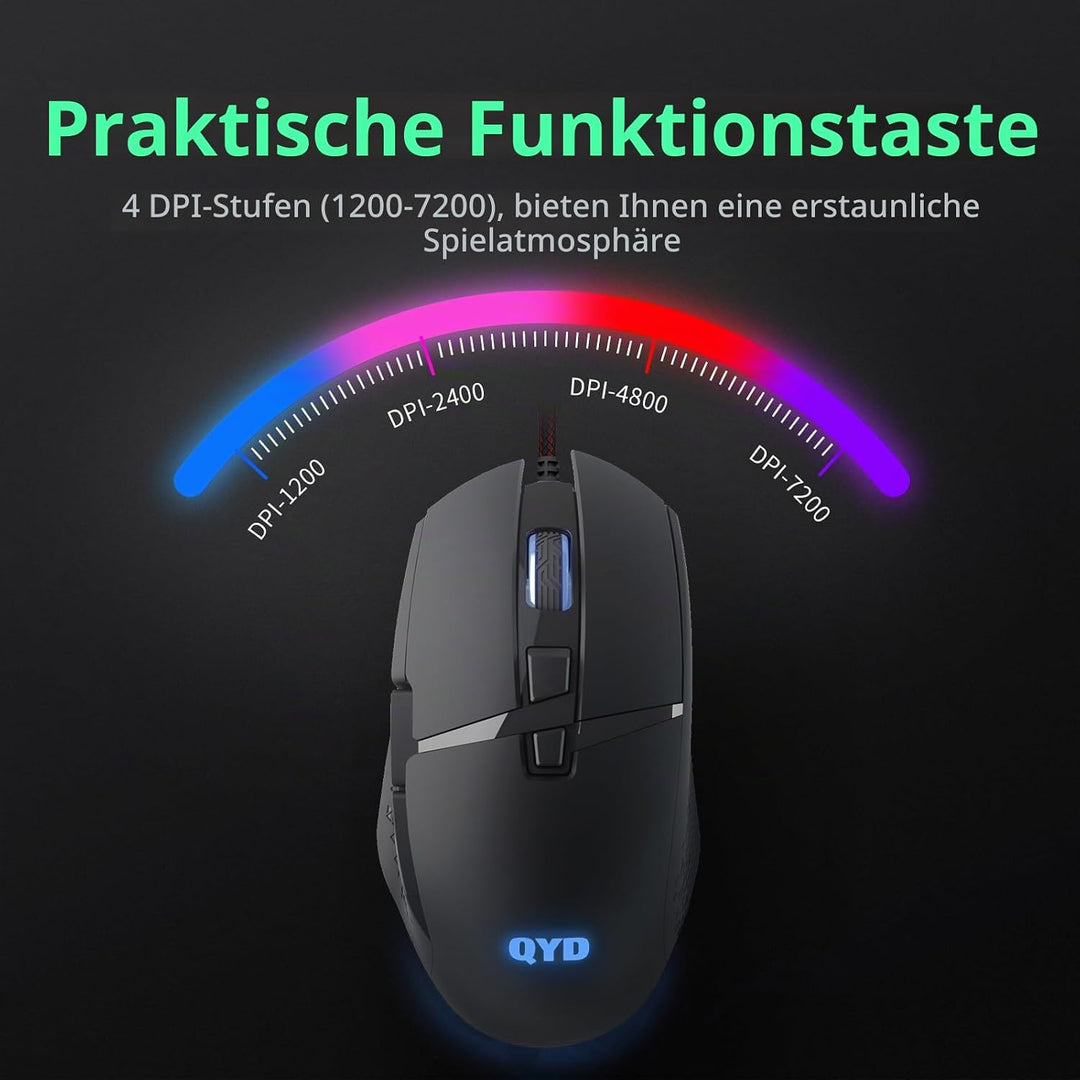 Gaming Maus 7200 DPI Einstellbarer USB RGB Led Gaming Mäuse für Grosse Hände, 8 Programmierbare PC M