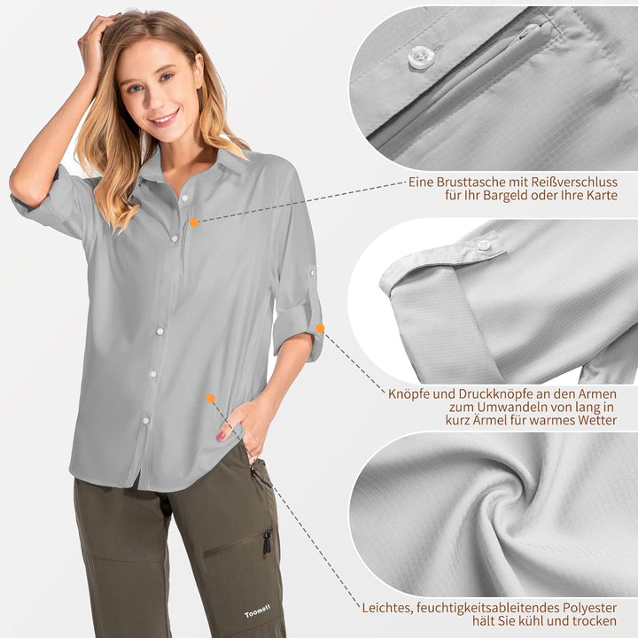 yeyity Damen Hemdbluse UV Schutz Langarmshirt Damen Schnell Trocknende Sport Shirts Wandershirt Safa