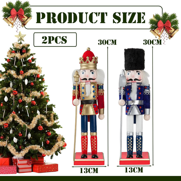 30cm Rot Blau Weihnachten Nussknacker Figur,2 Stück Holz Nussknacker Soldat Grosse Traditionelle Wei