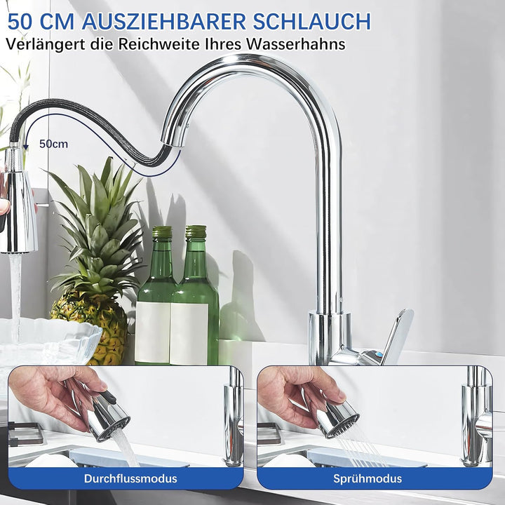 Wasserhahn Küche,Hochdruck Küchenarmatur mit Herausziehbarer Brause Ausziehbar Armatur,360° Schwenkb