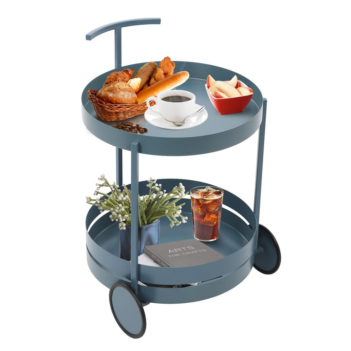 Rollwagen Metall, 40x61cm Runder Küchenwagen Lagerwagen mit Rädern, Regal auf Rollen mit 3 Ebenen, S