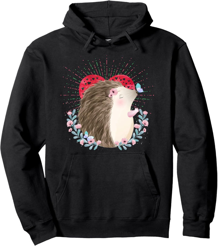 Tier des Waldes Natur Blumen Herz Tierfreund Vintage Igel Pullover Hoodie