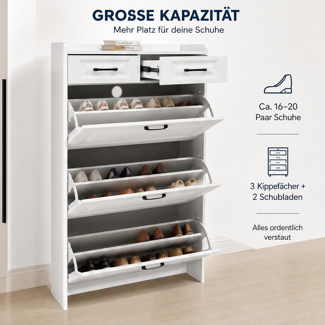 Schmaler Schuhschrank mit 3 Flip-Schubladen Schuhregal, 2 Schubladen