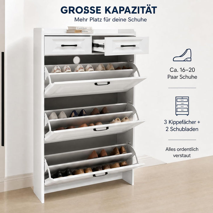 Schmaler Schuhschrank mit 3 Flip-Schubladen Schuhregal, 2 Schubladen