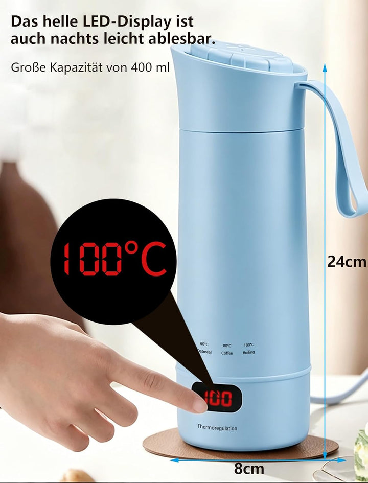 Elektrischer Reisewasserkocher Klein 400ML, Kleiner Wasserkocher Reise Schnelles Kochwasser mit Temp