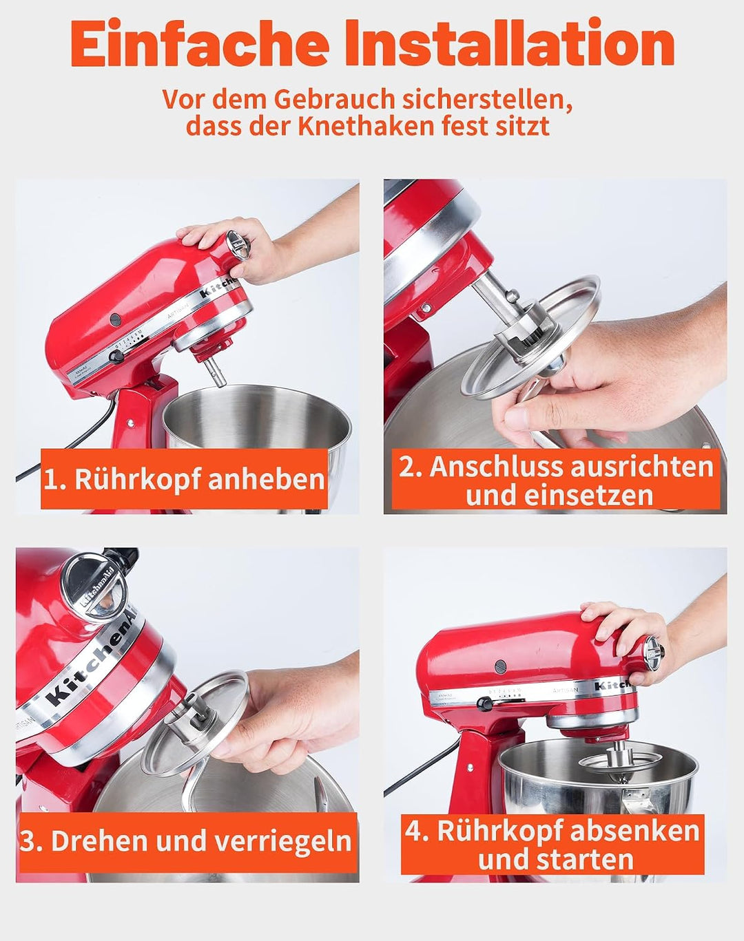 Knethaken Edelstahl für KitchenAid 4.5–5QT Standmixer K45DH Rührhaken