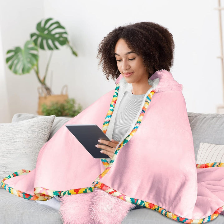 iyoimono Rosa Lama Alpaka Tragbare Decke Lama Alpaka Geschenke Sofadecke Kuscheldecke Lama Alpaca We