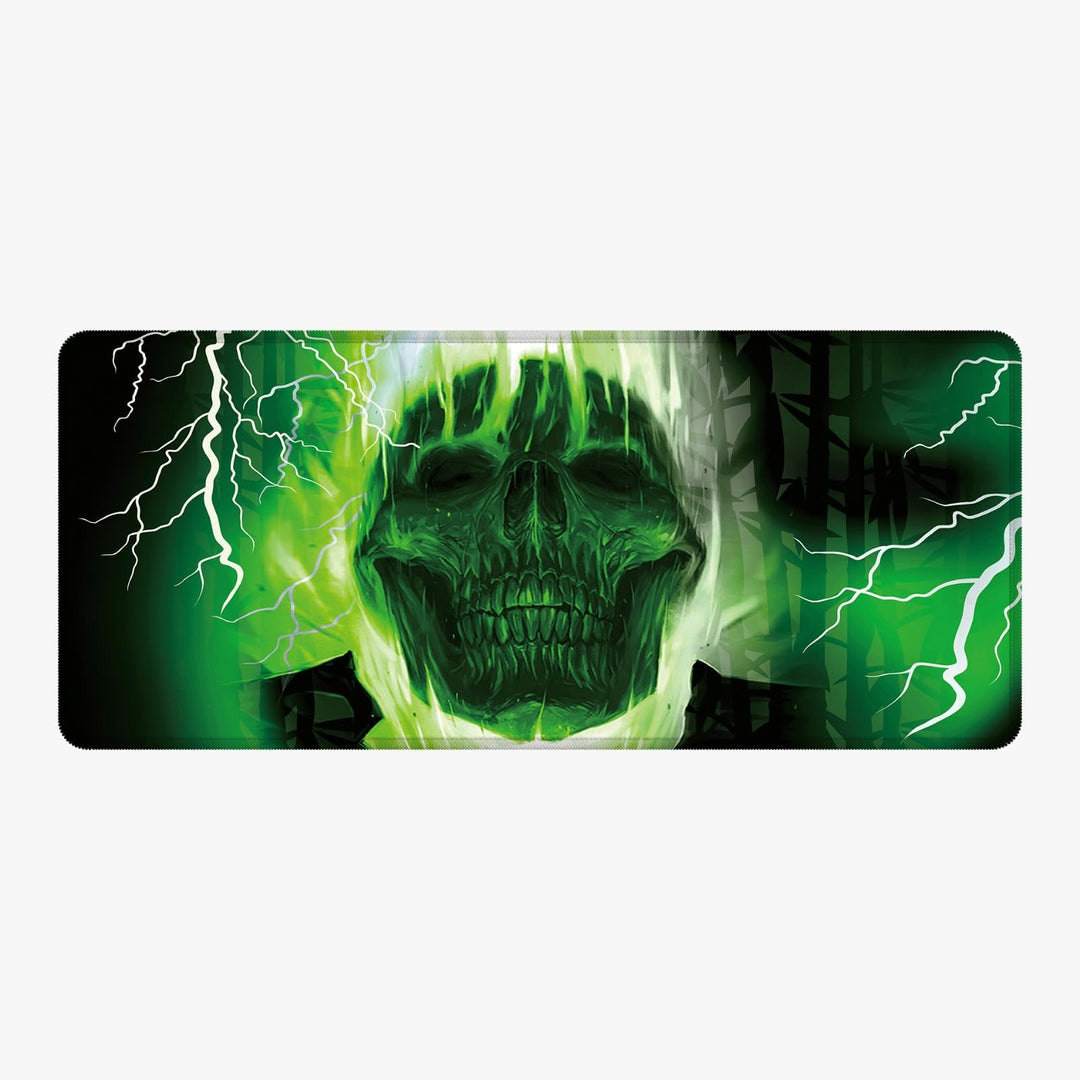 Silent Monsters Mauspad XXL 900 x 400 mm grosses Mousepad Totenkopf grün - Vernähter Rand, rutschfes