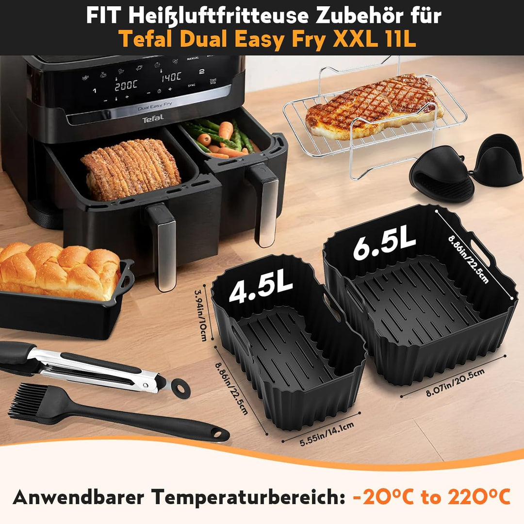 Heissluftfritteuse Zubehör für Tefal Dual Easy Fry XXL 11L(6,5L/4,5L), Silikonform Airfryer Zubehör