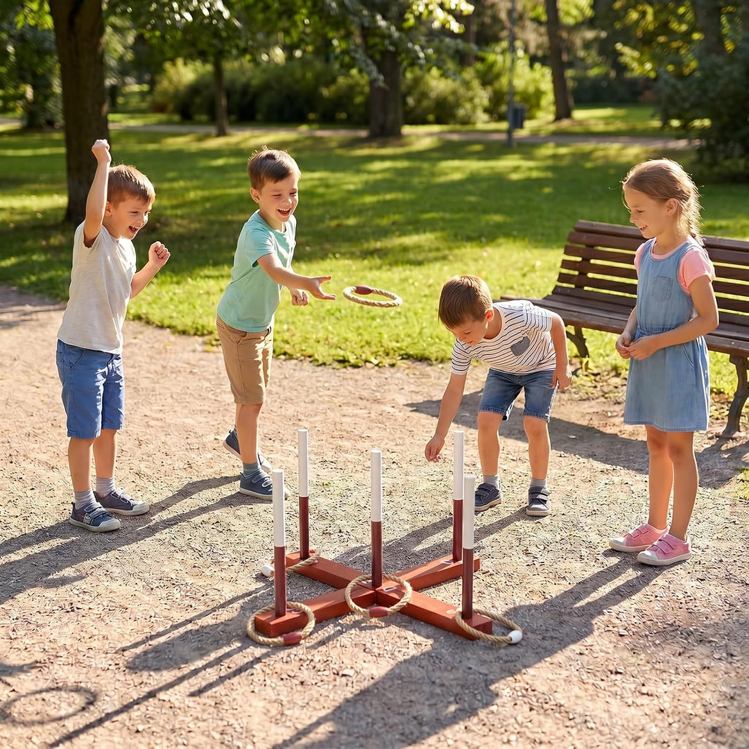 COSTWAY Ringwurfspiel aus Holz Rotbraun, Rotbraun