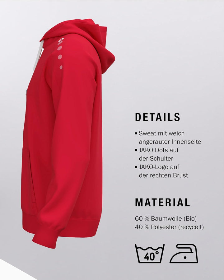 JAKO Kapuzensweat One Cotton Kapuzenpullover Kinder – Sweater für Sport, Freizeit und Team-Veredelun