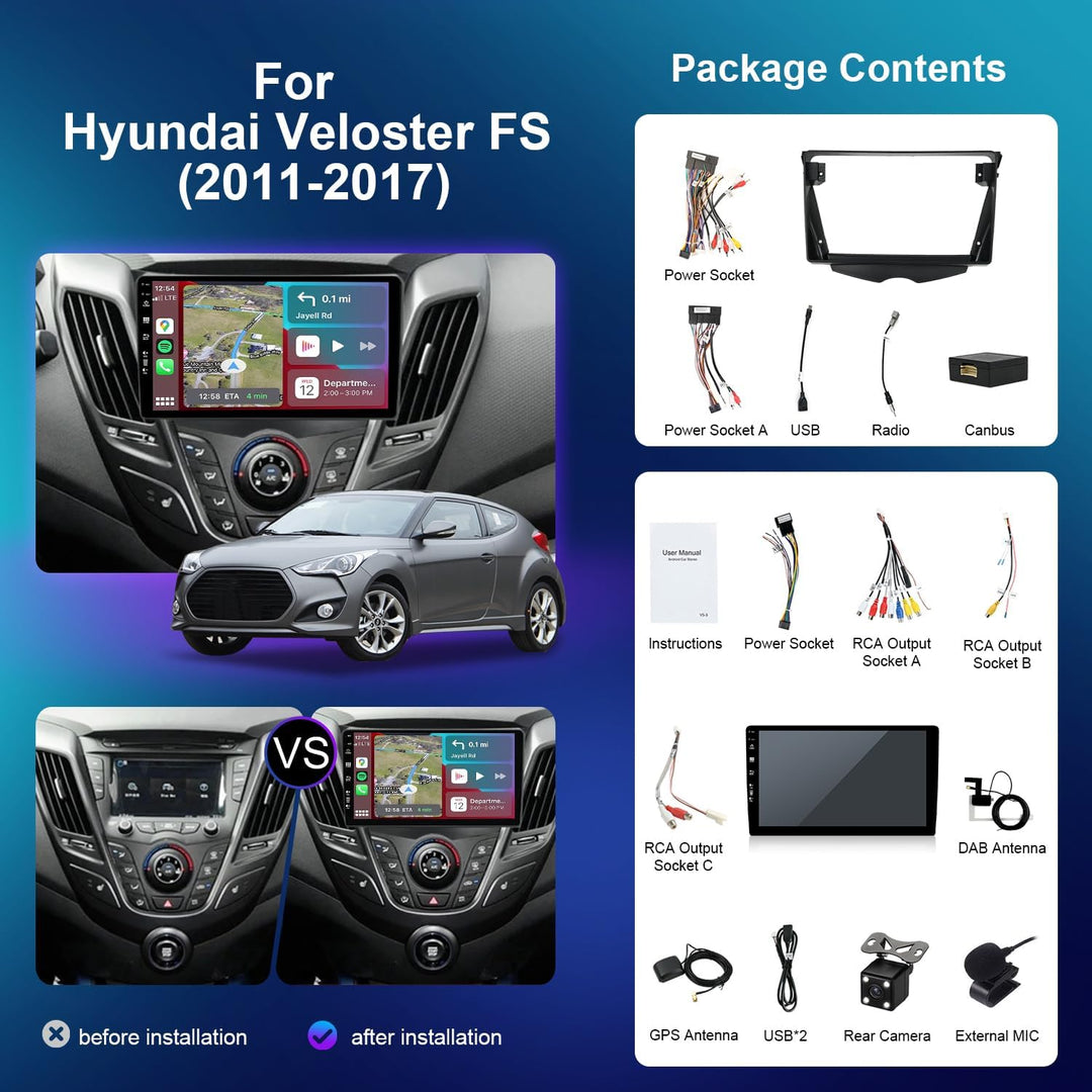 Eingebaut DAB | Android 13 IPS Autoradio für Hyundai Veloster FS (2011-2017) - Kabellos Carplay/Andr