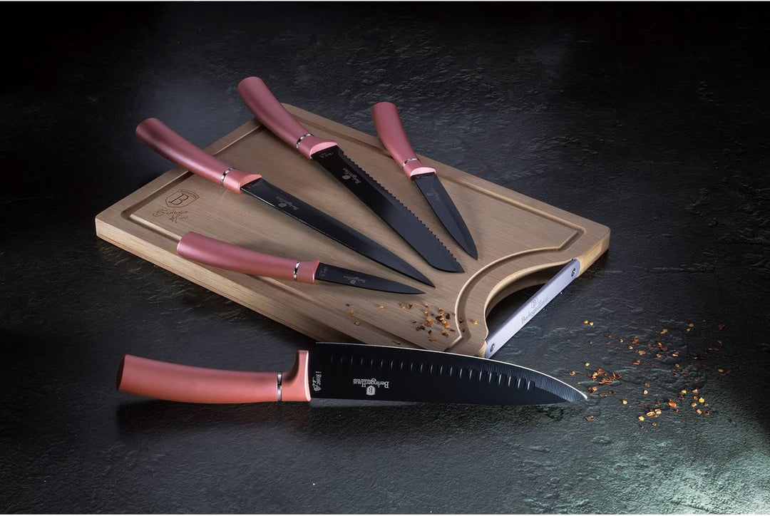 Berlinger Haus I-Rose Set 5 Messer Professionelle Küche Schneidebrett Bambus Edelstahl Klinge Antiha