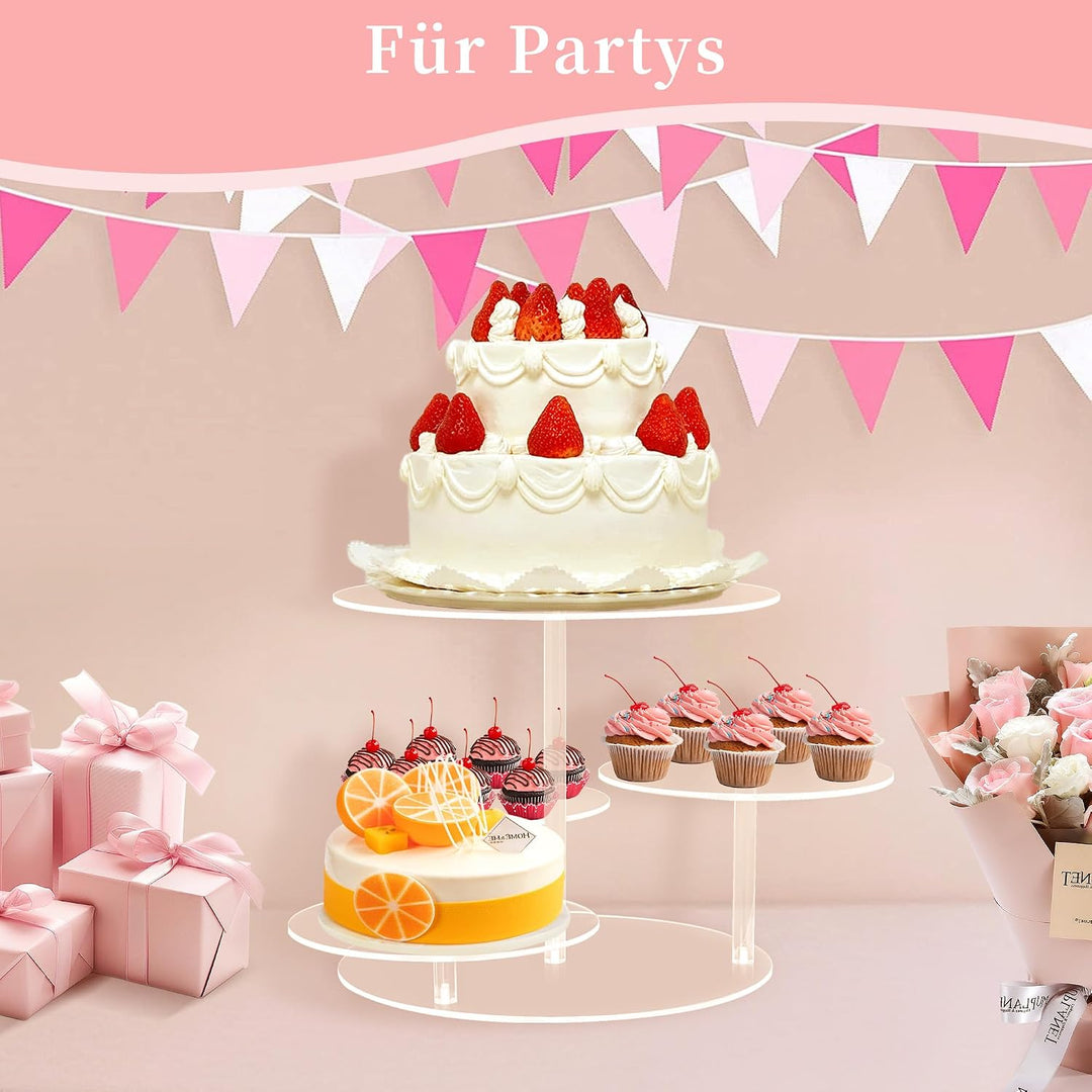 ohbien 4 Etagen Kuchen und Cupcake Ständer, Acryl Rund Tortenständer | Transparent für 8-12 Inch Kuc