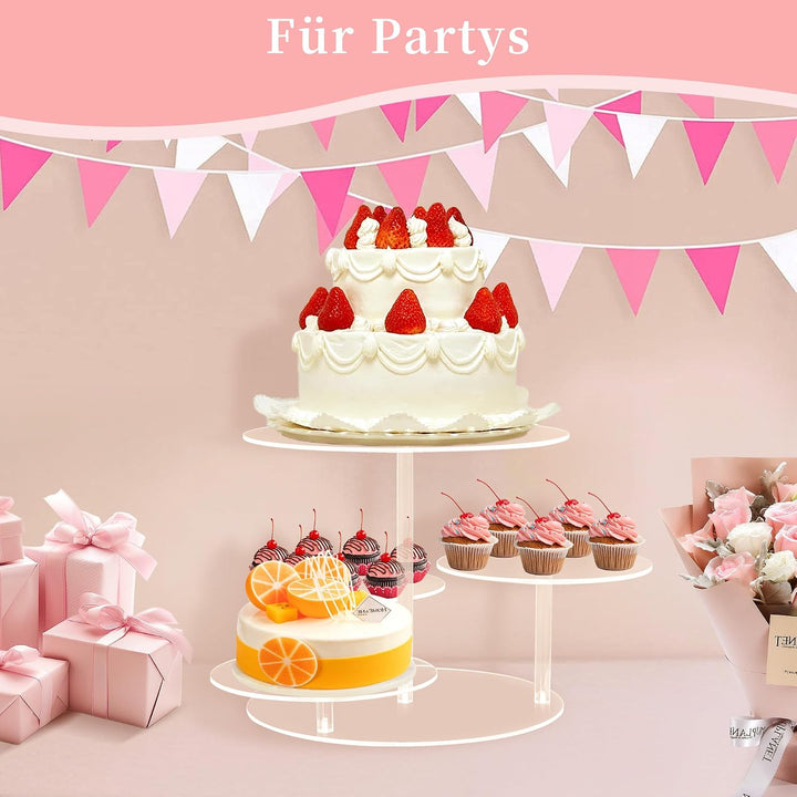 ohbien 4 Etagen Kuchen und Cupcake Ständer, Acryl Rund Tortenständer | Transparent für 8-12 Inch Kuc
