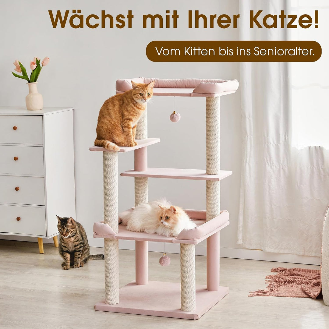 Katzenbaum 114 cm Hoch, Gross Kratzbaum mit Extra Grosser Plattform &amp; Kratzpfosten, Mehrstufiger Kra
