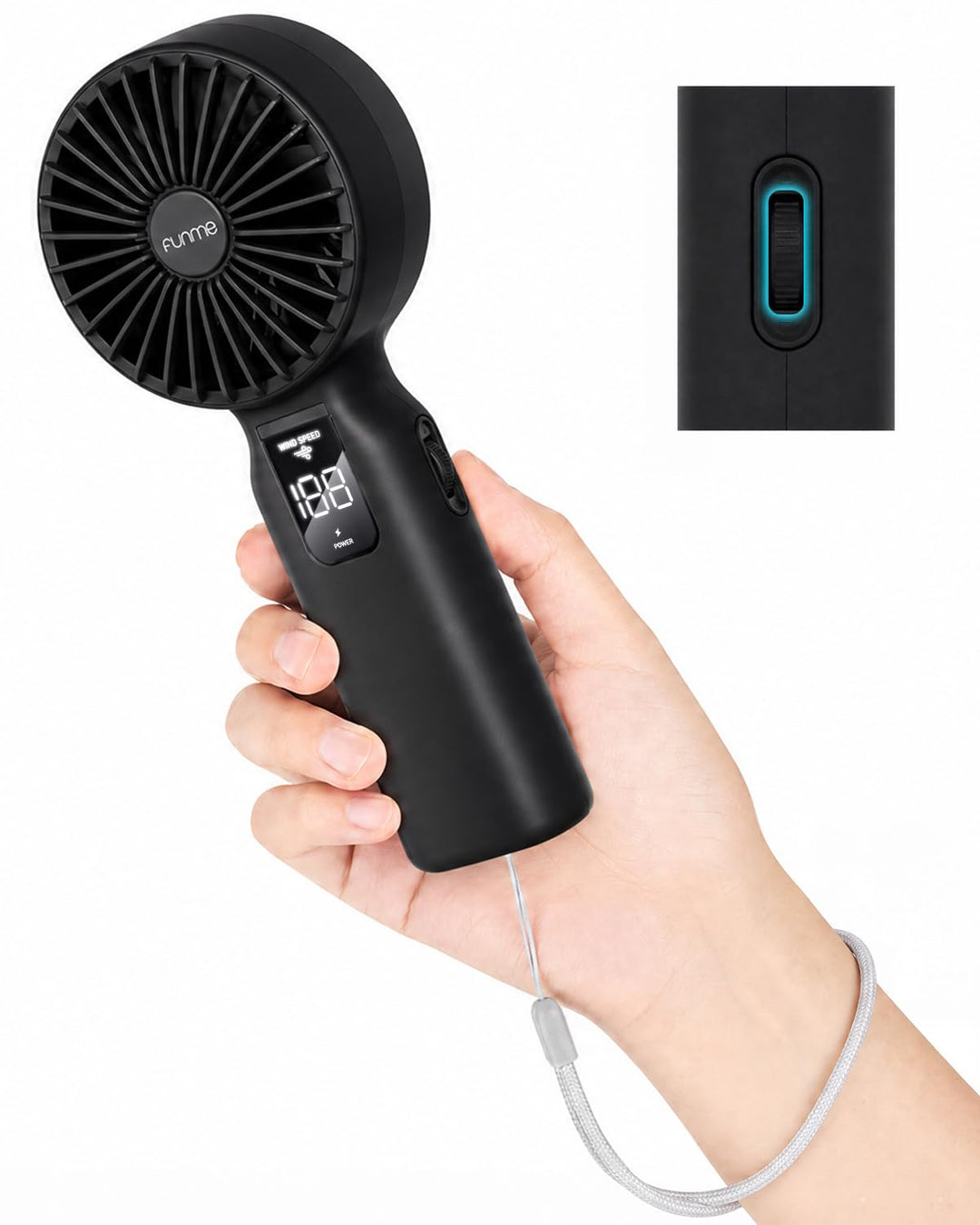 Funme Handventilator, 100 Windstufen &amp; 7 m/s Sturmmodus, 6700mAh Akku, 42H Ventilator Hand, Tragbare