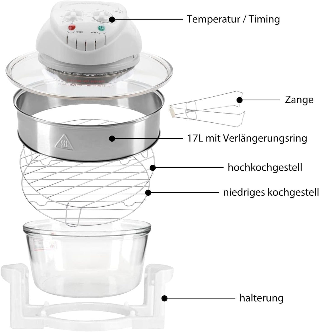 Halogen Heissluftofen 17L 1400W mit Konvektion Erweiterungsring