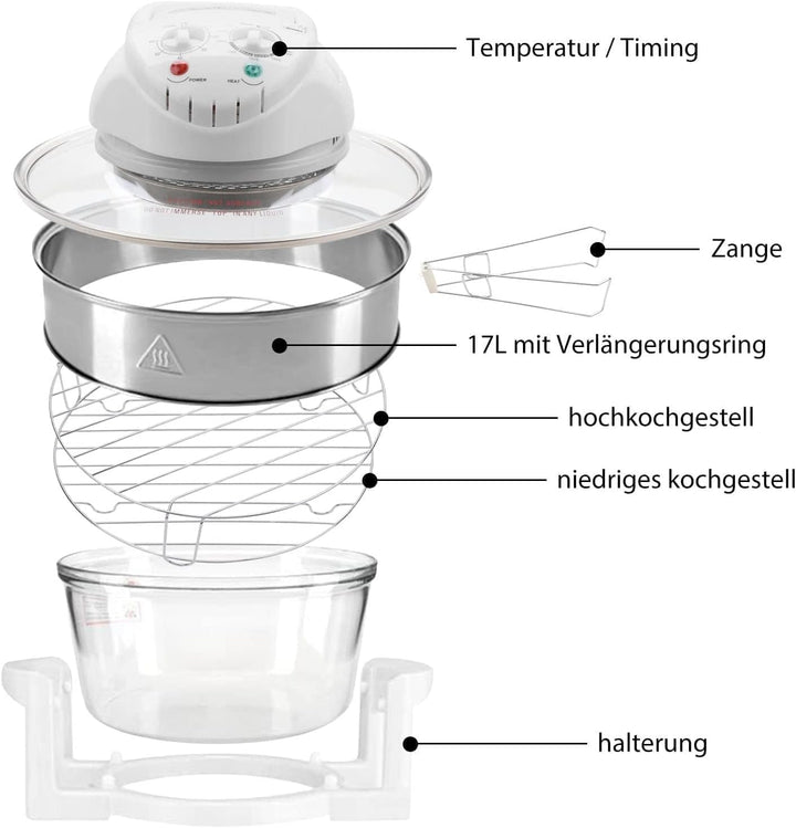 Halogen Heissluftofen 17L 1400W mit Konvektion Erweiterungsring
