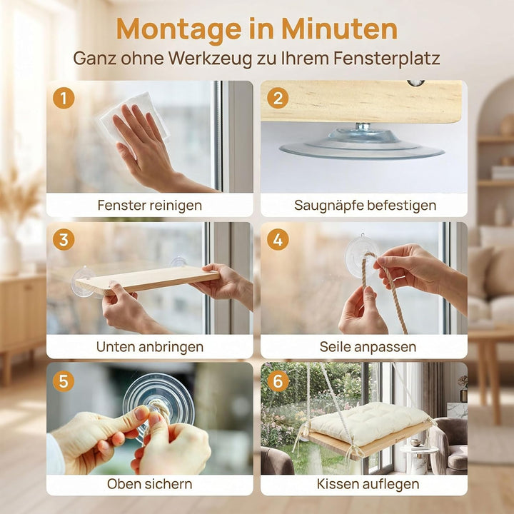 Katzenhängematte Fenster aus - Höhenverstellbare Fensterliege für Katzen mit Weichem Kissen &amp; Starke