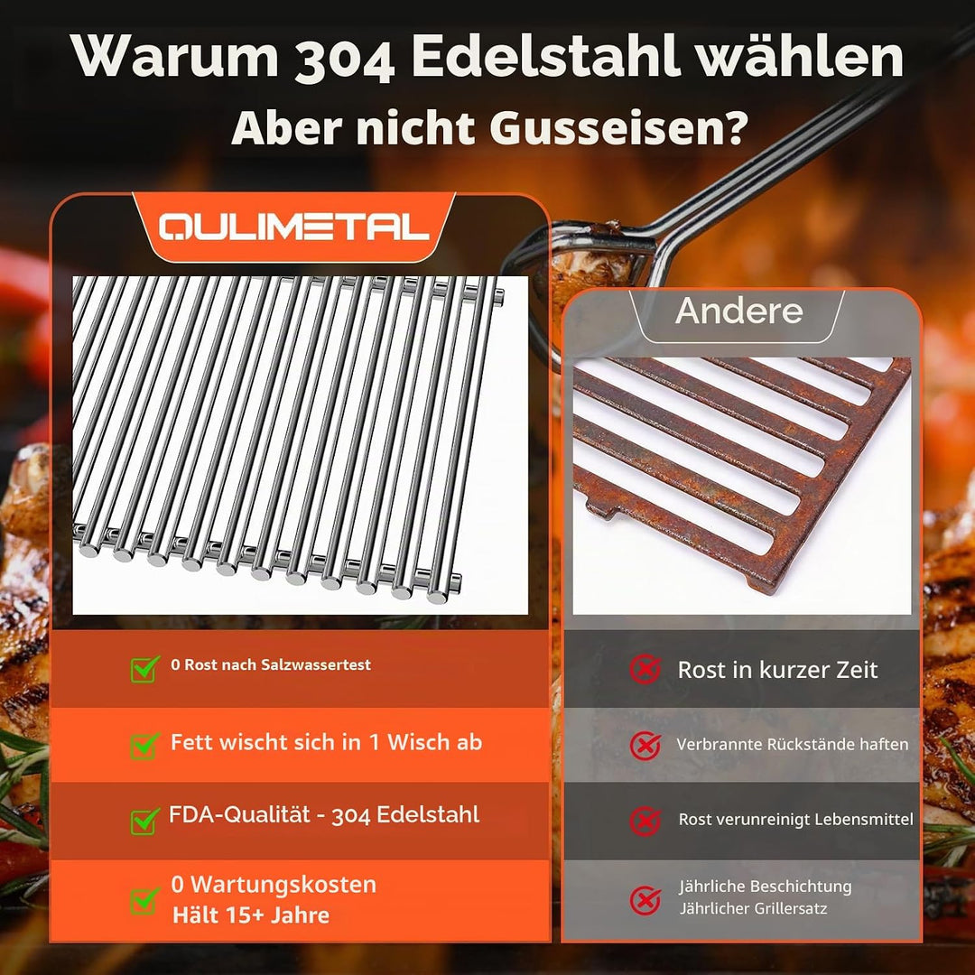 QuliMetal 49,5 x 33cm 7528 Grillrost Edelstahl für Weber Genesis E-310/320/330, S-310/320/330 (2007-