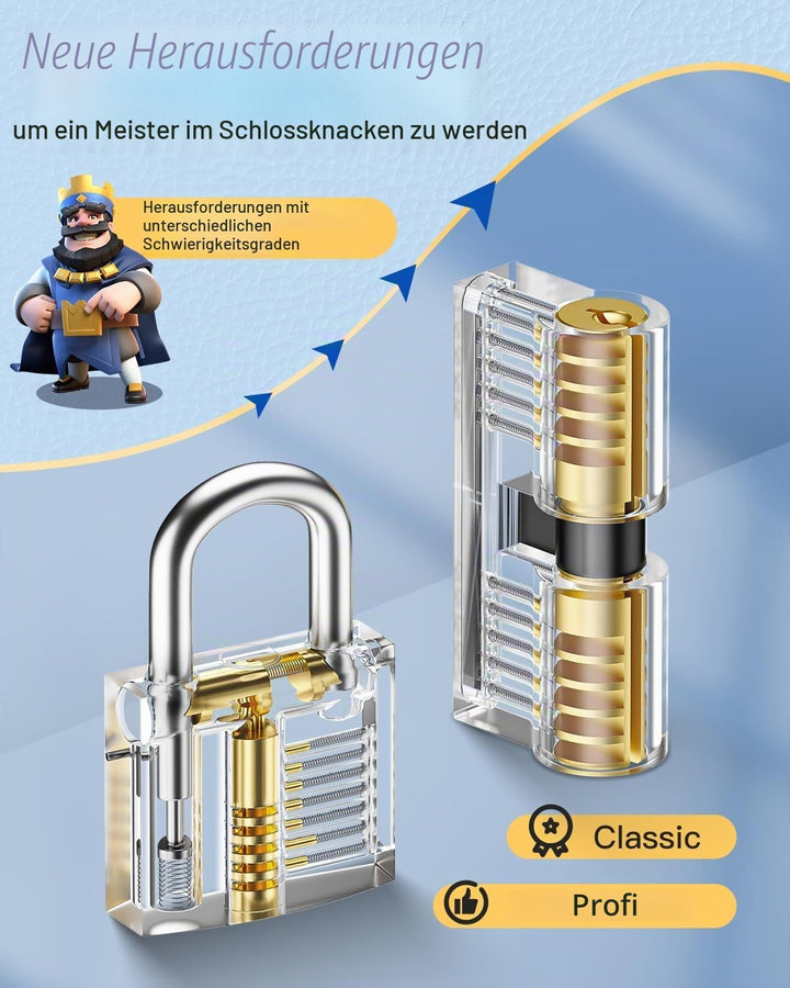Lockpicking Set, IPSXP 25 Stück Dietrich Set mit 2 Stück Transparent Training Schlössern mit Lederta