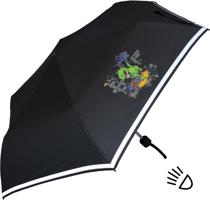 Knirps Kinder-Taschenschirm 4Kids Reflective mit Reflexborte - T-Rex, 90 cm, T-rex