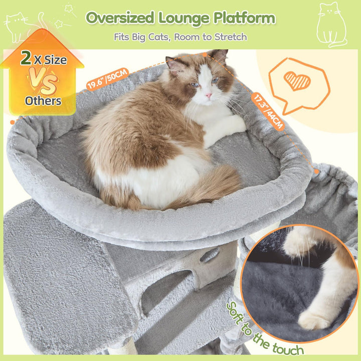 Taoqimiao 182 cm Kratzbaum XXL, Stabil, Gross, Katzenbaum für Katzen, F20W Hellgrau, Hellgrau