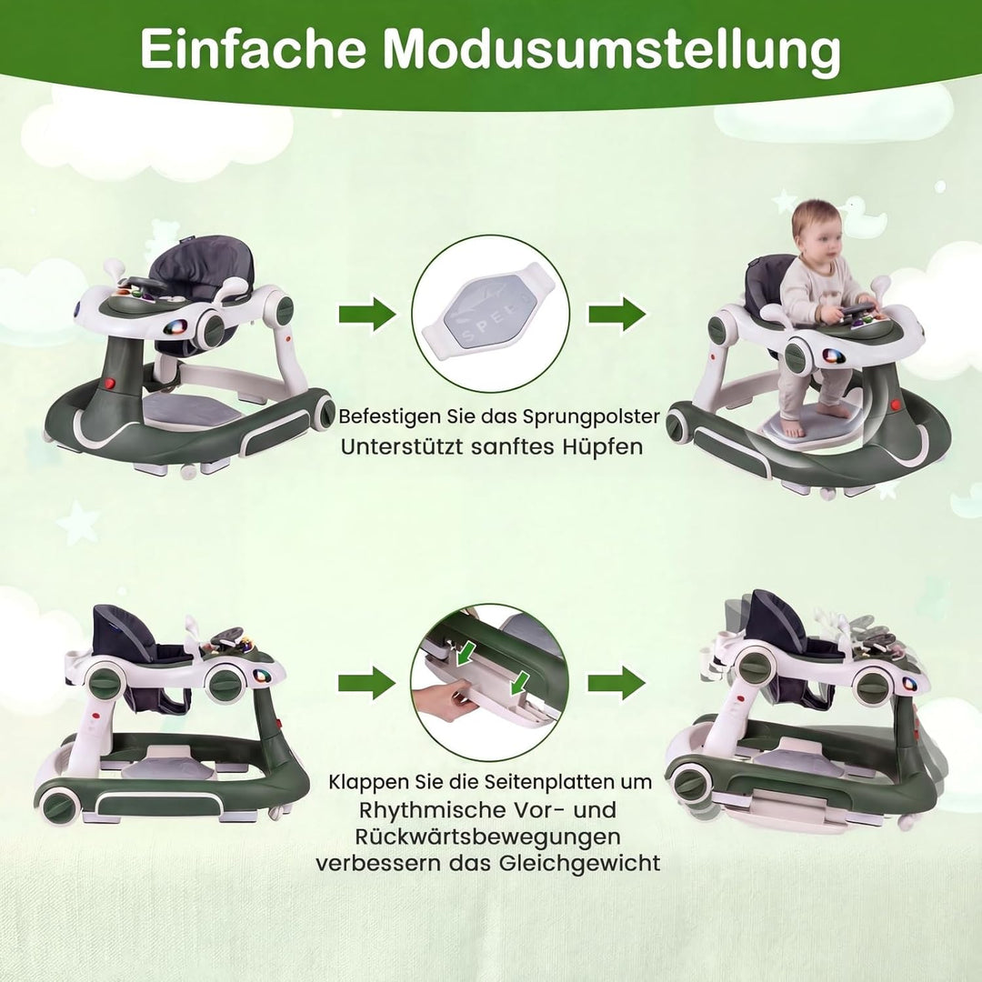 FANTASK 7 in 1 Lauflernhilfe mit abnehmbarem Verdeck, Lauflernwagen höhenverstellbar mit Spielboard,