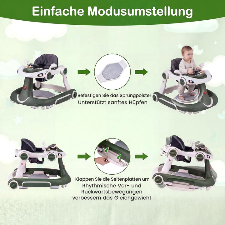 FANTASK 7 in 1 Lauflernhilfe mit abnehmbarem Verdeck, Lauflernwagen höhenverstellbar mit Spielboard,