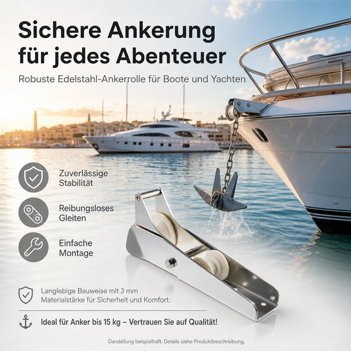 ARBO-INOX Anker Ankerrolle Bugrolle mit Wippe Edelstahl 33cm