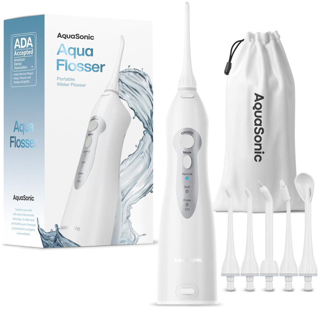 Aquasonic Aqua Flosser - Professioneller Wiederaufladbarer Wasserzahnseidenreiniger mit 4 Aufsätzen
