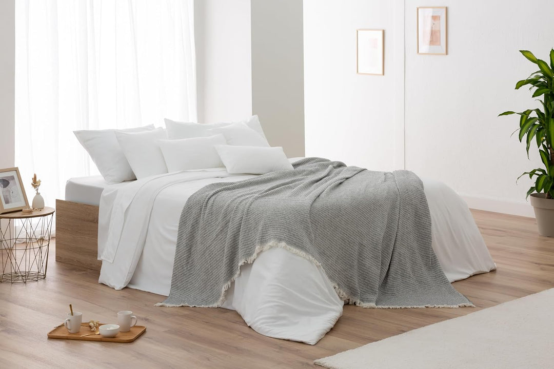 Todocama - Extra weiche Baumwolldecke mit GOFRE-Design, Mehrzweck-Tagesdecke für Sofa, Bett, dekorat