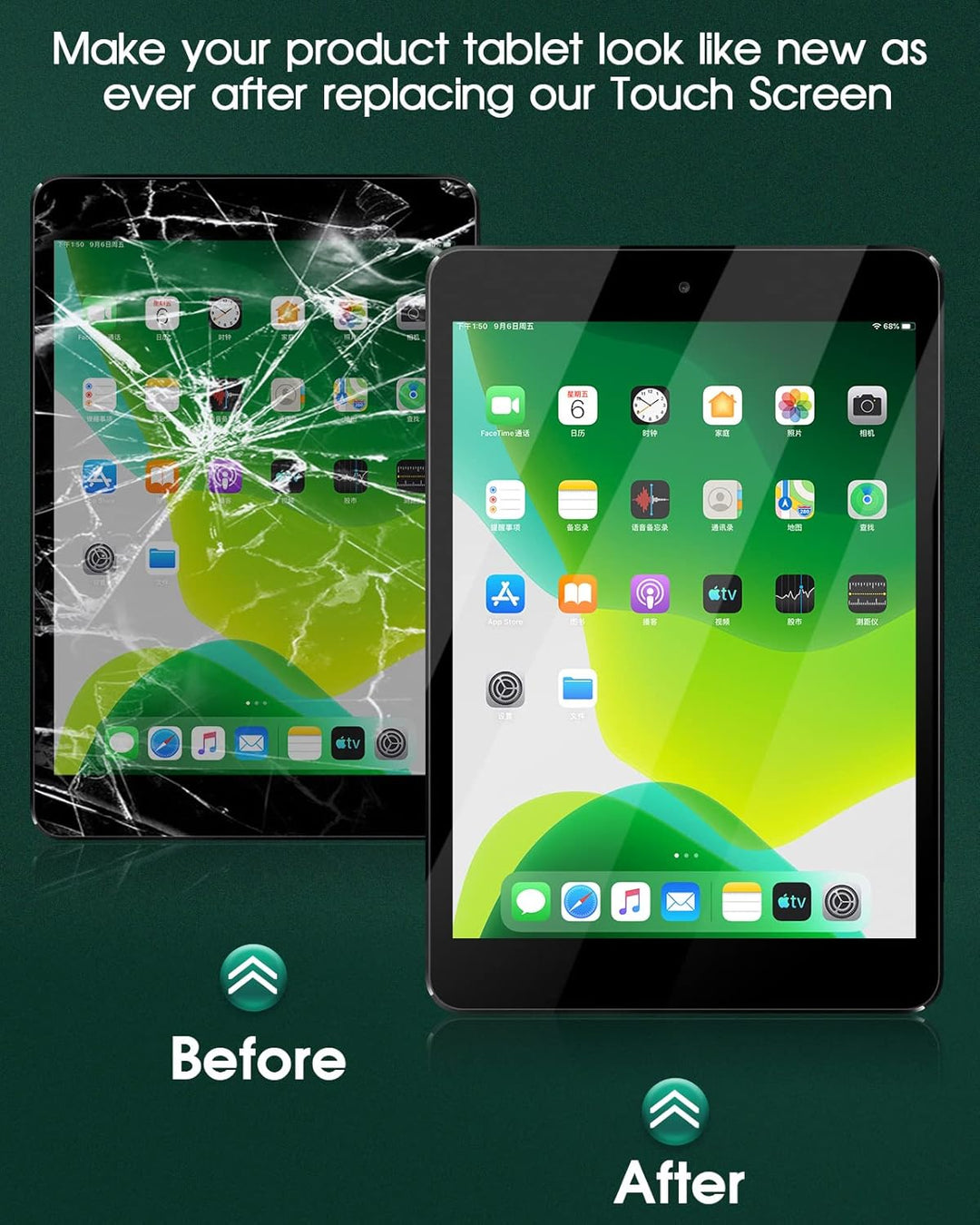 SRJTEK Ersatz-Touchscreen für iPad Pro 9.7 2016 Generation mit gehärtetem Glas + Werkzeug (kein LCD,
