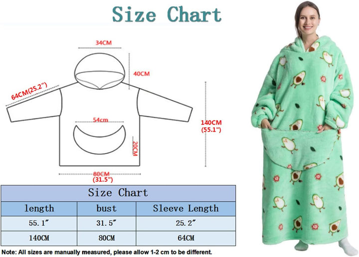 Hoodie Decke Extra Lang mit Kapuze und Tasche für Damen Herren Eisbär, Eisbär