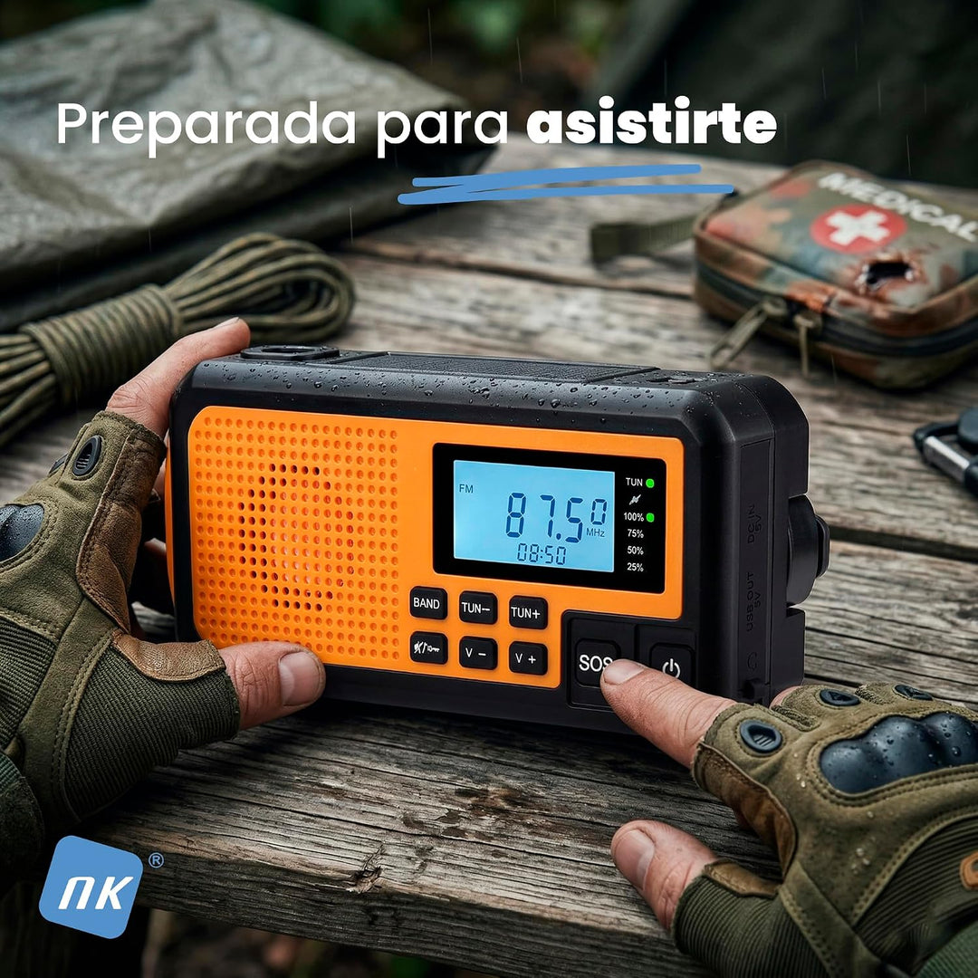 NK Solar-Notfallradio – 4000mAh Powerbank, FM/AM/SW, LED-Taschenlampe, LCD-Display, SOS-Alarm, Handk
